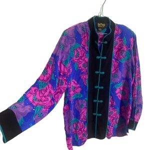 VTG Bob Mackie Wearable Art! Top Women's Floral Jacket - Pink and Blue Sz L glam